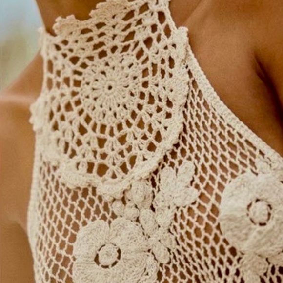 Zara Boho Ecru Floral Cotton Crochet Halter Strappy Top Size S - Picture 14 of 16